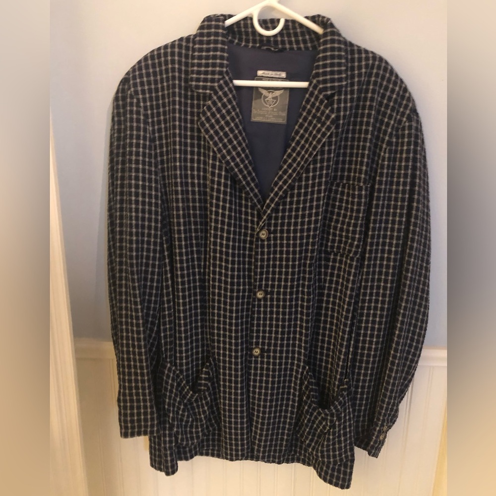 Emporio Armani vintage men’s checkered sport coat - dark blue and gold